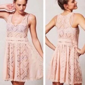 E BY ELOISE Anthropologie St. Regis Slip Dress XS Pink Lace Mini EUC B49